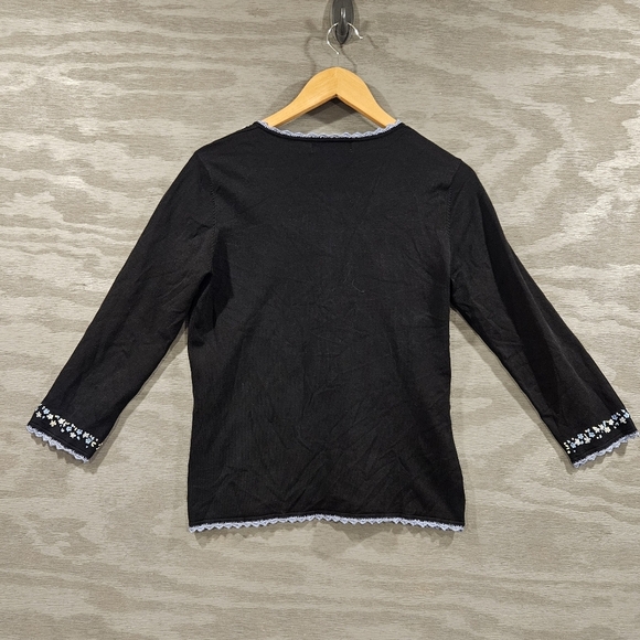 Casual Corner SZ M Floral Embroidered Silk Blend Clueless Preppy Accent Sweater - Picture 2 of 12